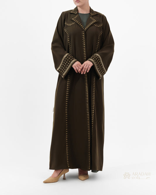 Aradah luxury abaya — Nidha fabric — Olive green— front view