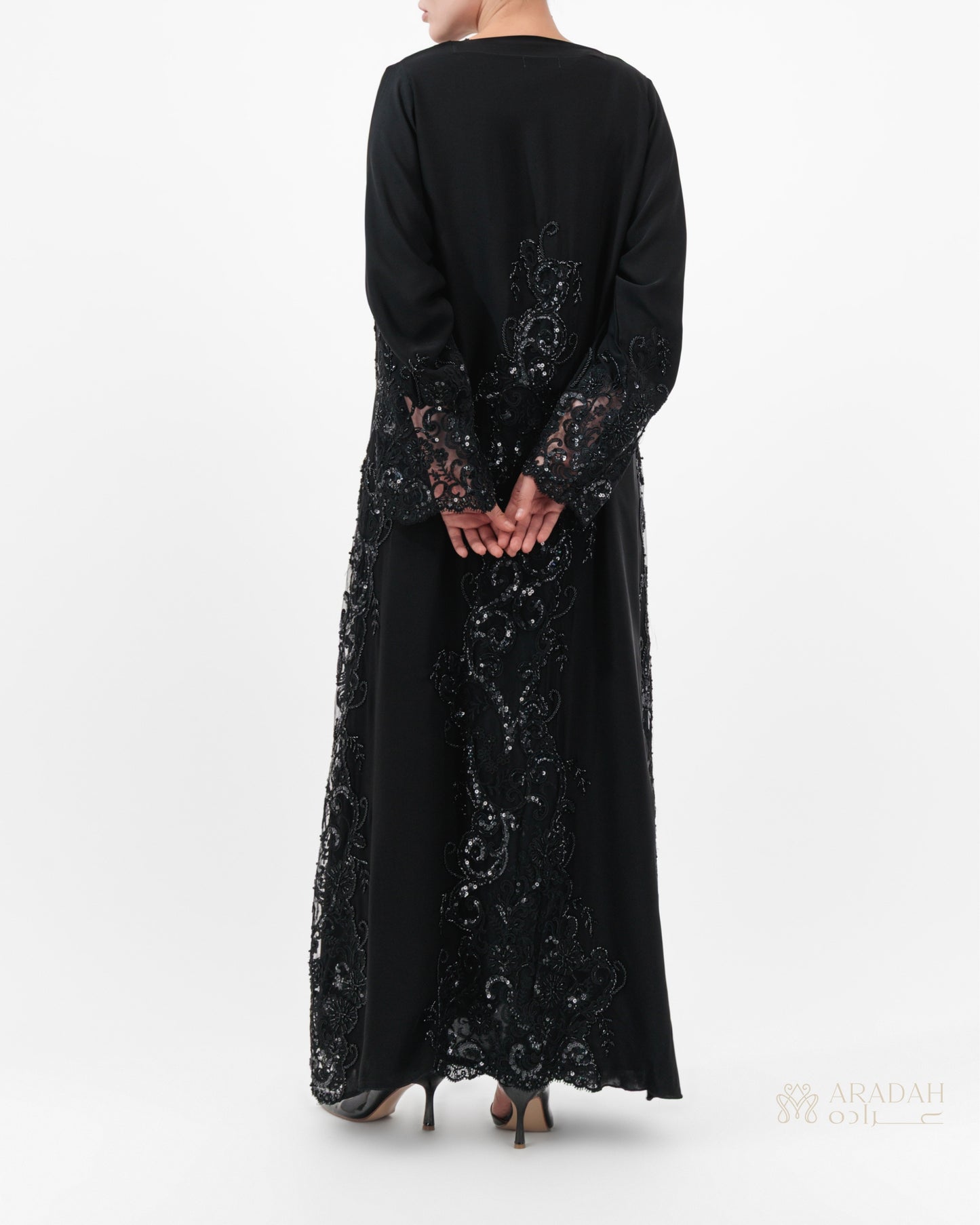 Aradah luxury abaya — Premium Nidha fabric — Black — Back view