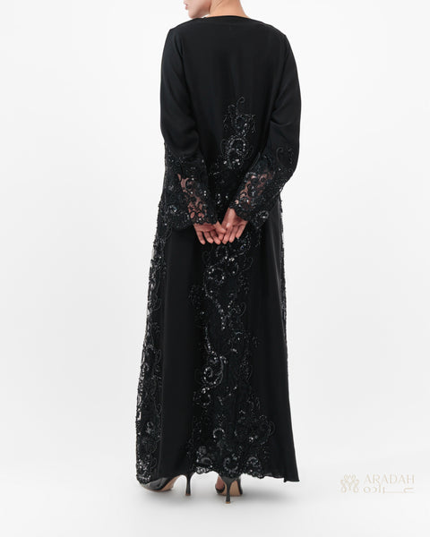 Aradah luxury abaya — Premium Nidha fabric — Black — Back view