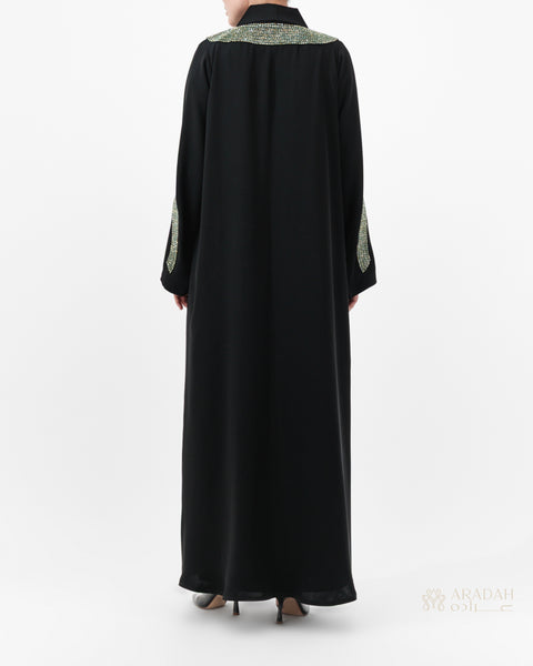 Beaded Talli abaya — Nidha — black — back view