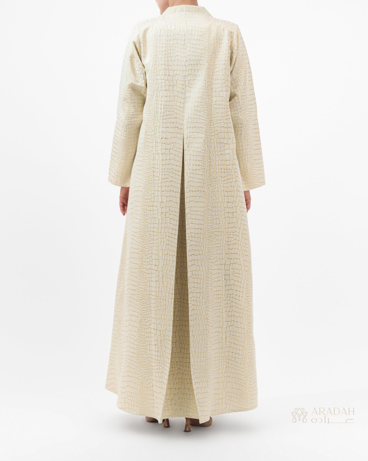 Aradah luxury abaya — Beige Jacquard — back View