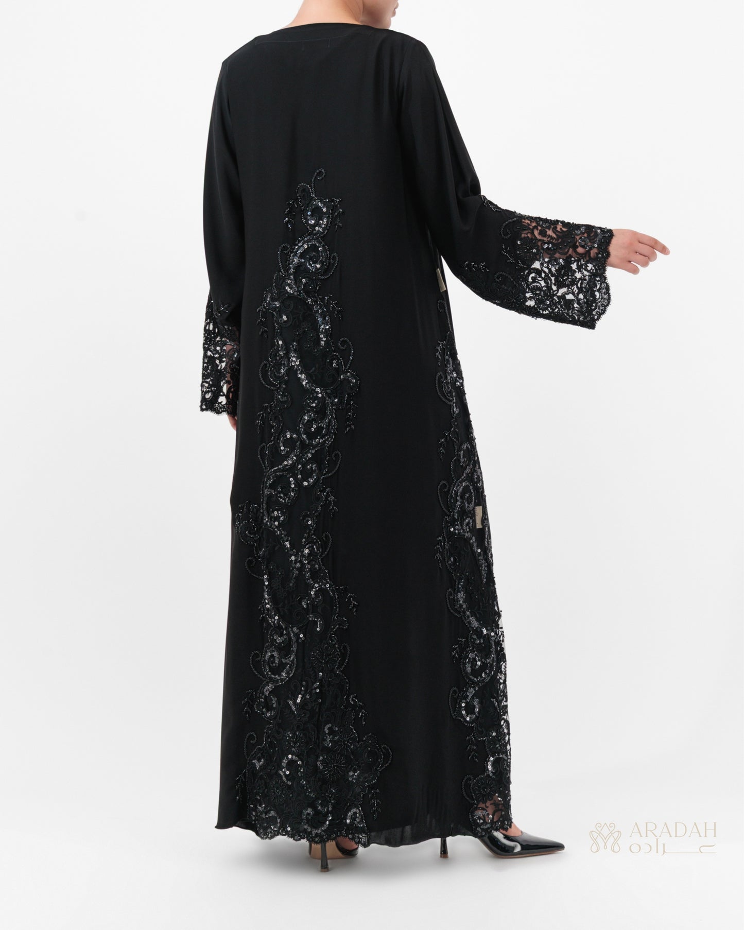 Aradah luxury abaya — Premium Nidha fabric — Black — Back view