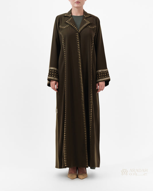 Aradah luxury abaya — Nidha fabric — Olive green— front view