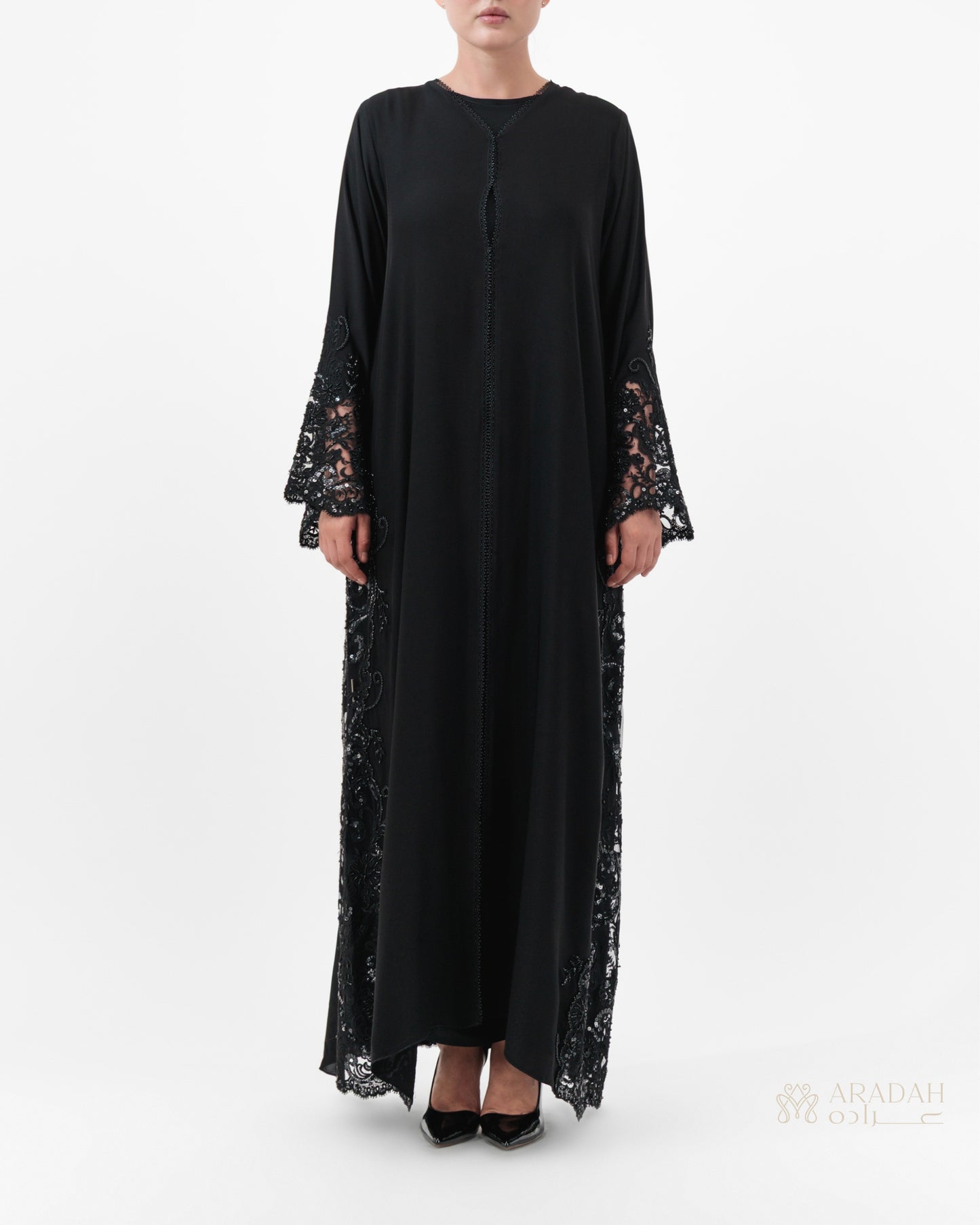 Aradah luxury abaya — Nidha fabric — Black — front view