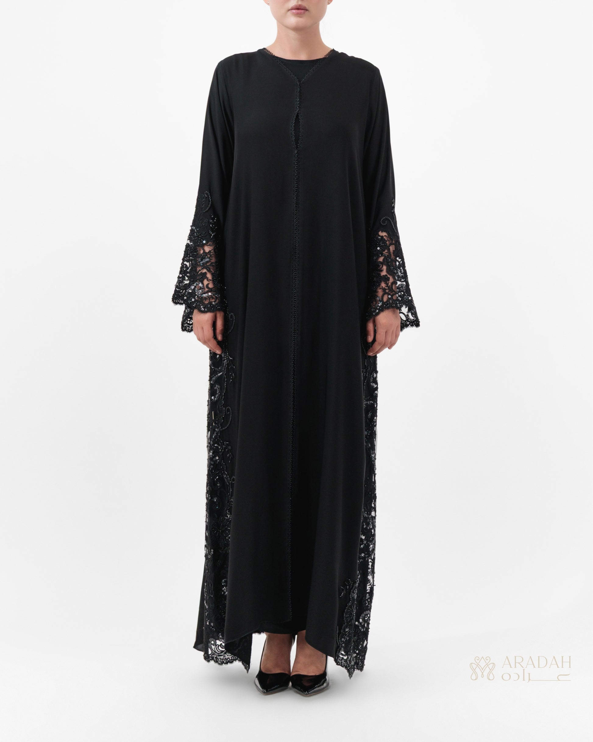 Aradah luxury abaya — Nidha fabric — Black — front view