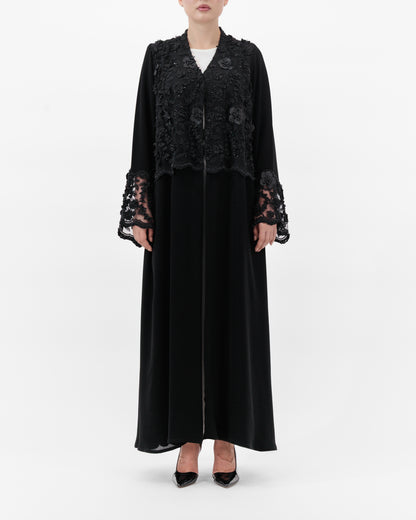 Black lace abaya on a white background