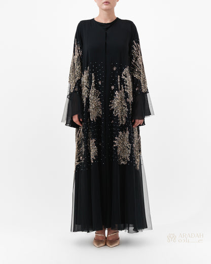 Solara abaya by Aradah — premium Nidha — black — front view

