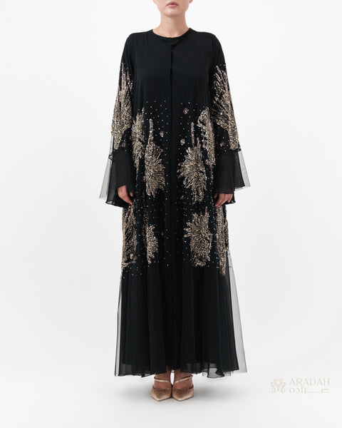 Solara abaya by Aradah — premium Nidha — black — front view

