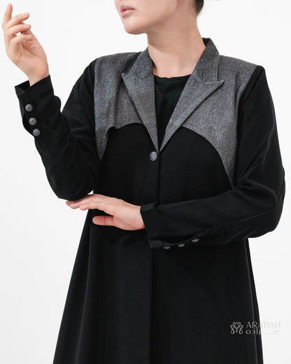 Rush Hour abaya by Aradah — Nidha — black — front view

