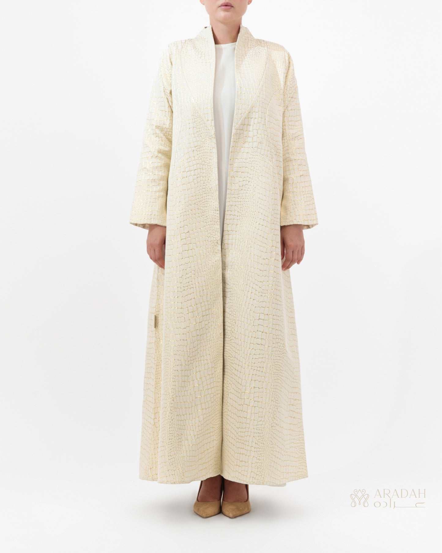 Aradah luxury abaya — Beige Jacquard — Front View