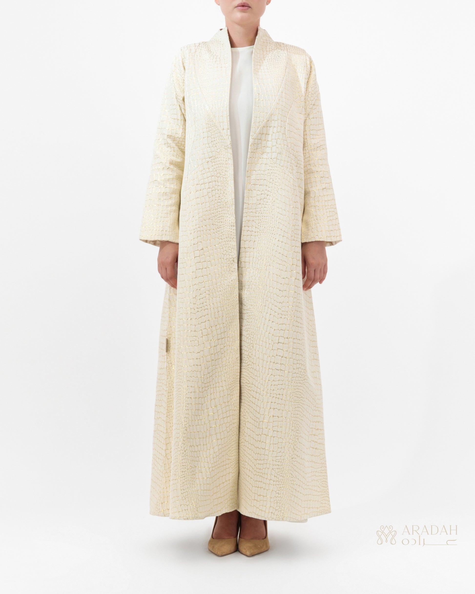 Aradah luxury abaya — Beige Jacquard — Front View
