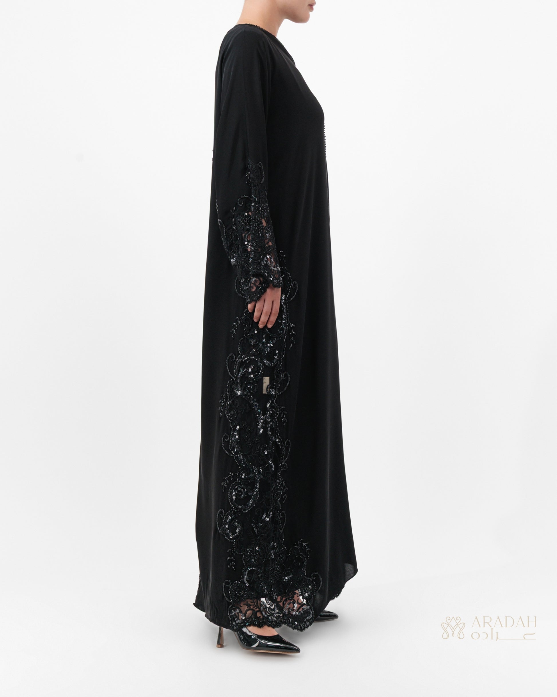 Aradah luxury abaya — Nidha fabric — Black — side view