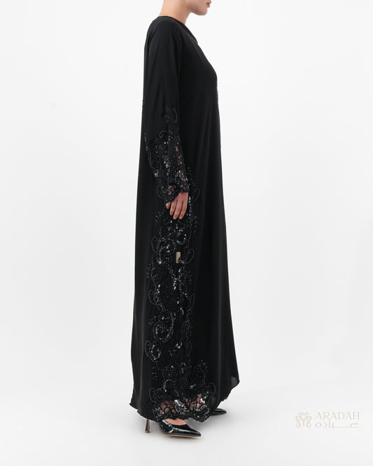 Aradah luxury abaya — Nidha fabric — Black — side view