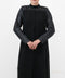 Grid Noir abaya — Turkish leather grid panels on shoulders — side profile

