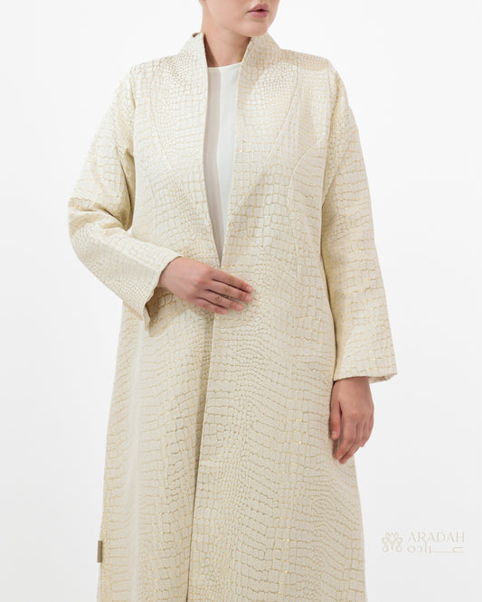 Aradah luxury abaya — Beige Jacquard — Close Front View