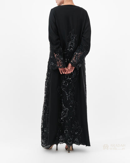 Aradah luxury abaya — Premium Nidha fabric — Black — Back view