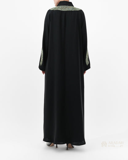 Beaded Talli abaya — Nidha — black — back view

