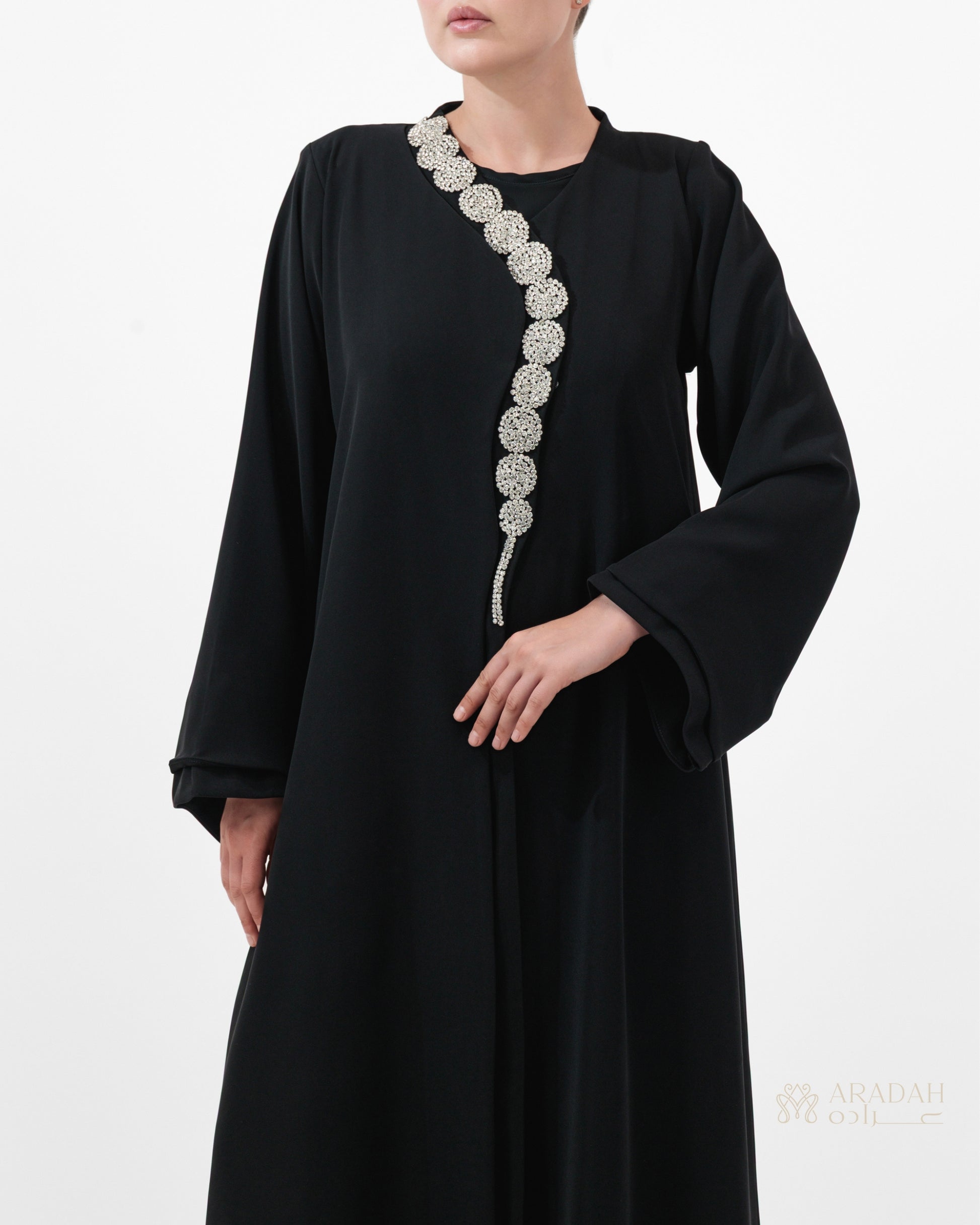 Aradah luxury abaya — Nidha fabric — Black — front view

