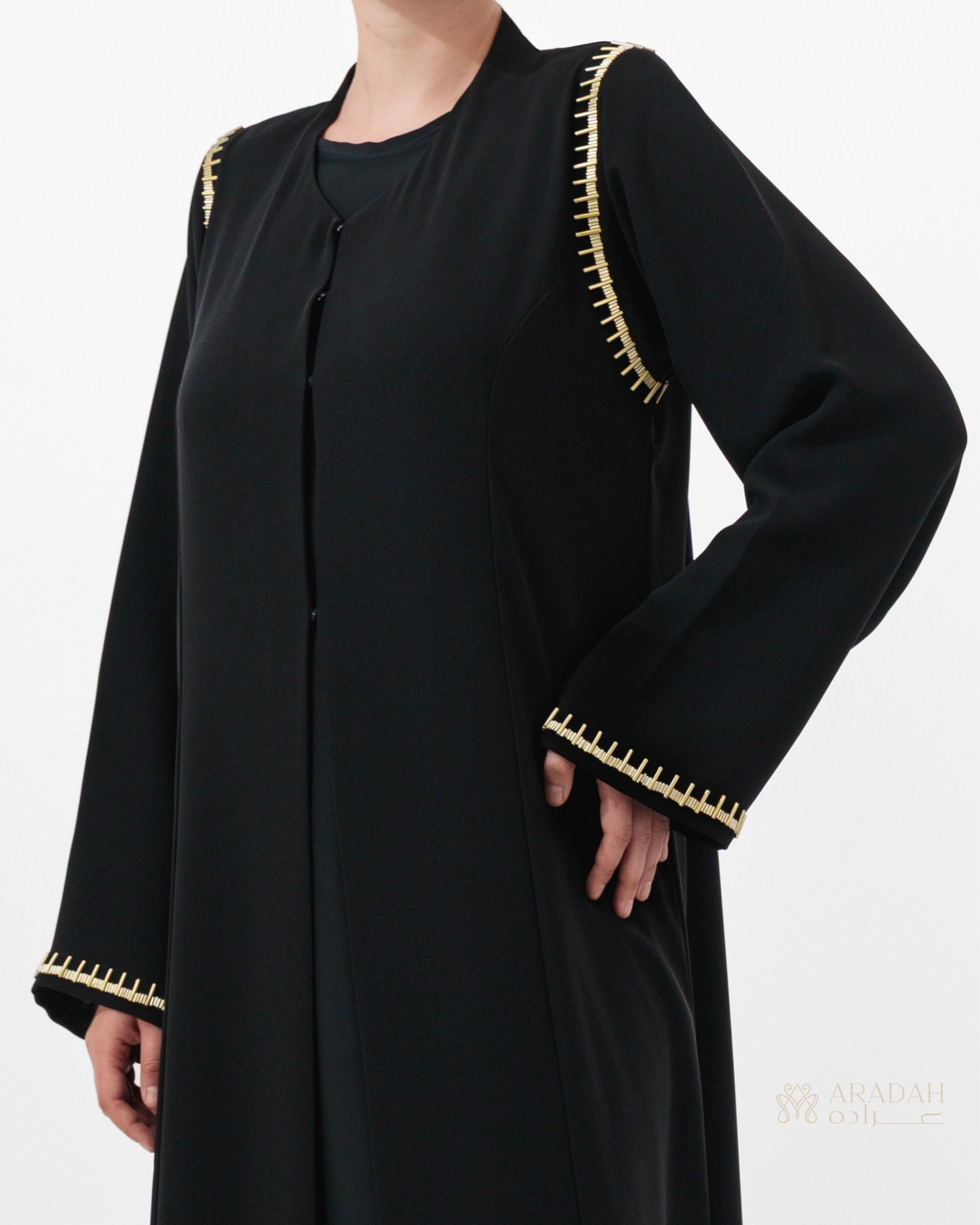 Aradah luxury abaya — Nidha fabric — Black — front view