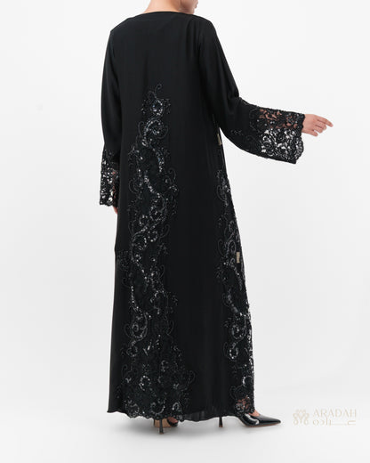 Aradah luxury abaya — Premium Nidha fabric — Black — Back view